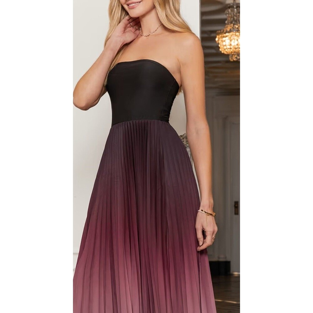 CUPSHE RED OMBRE Pleated Maxi Sz S Dress Black Strapless Top NWT - Picture 2 of 14